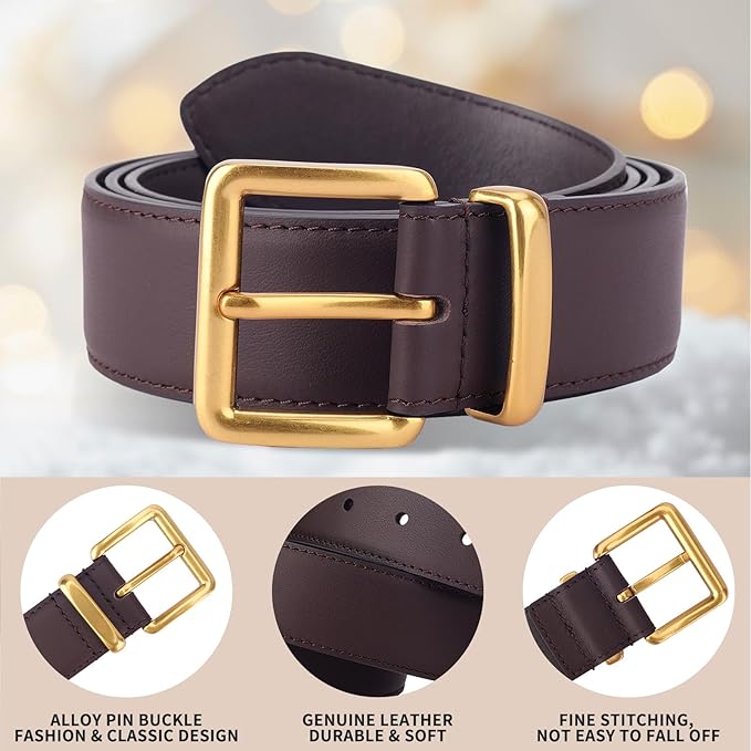 TINIDI Women Genuine Leather Belt for Jeans Pants Dress Fashion Ladies Waist Belt with Gold Buckle