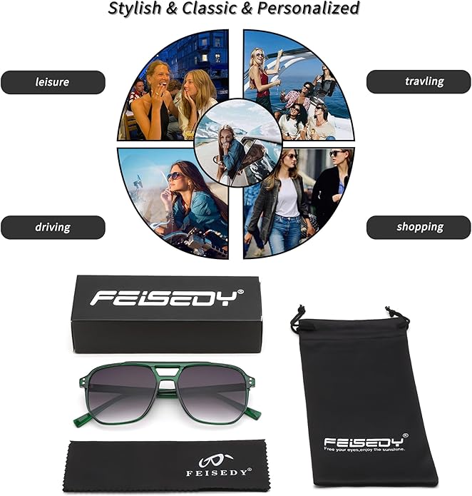 FEISEDY Retro Square Aviator Sunglasses Women Men 70s Vintage Trendy Plastic Frame Sun Glasses B2835