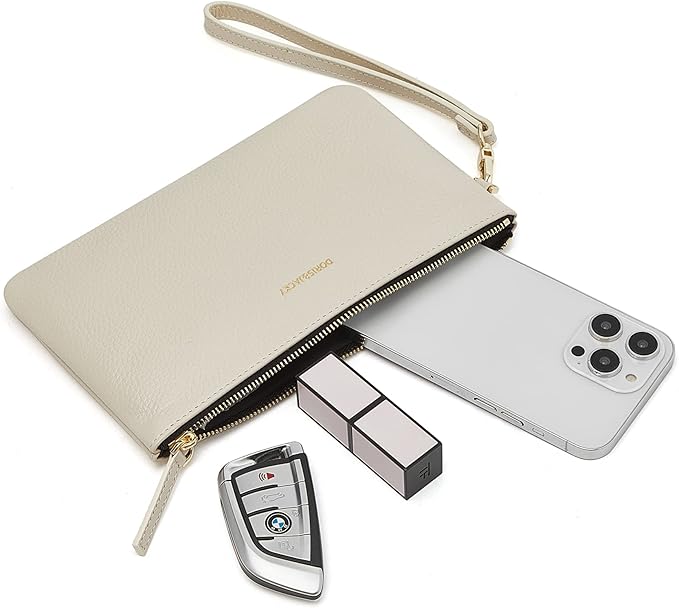 DORIS&JACKY Small Leather Wristlet Clutch Purse for Women Slim Designer Wallet and Cellphone Pouch Bag With Detachable Strap