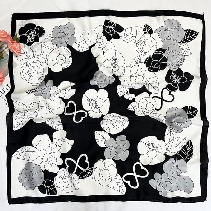 FONYVE Silk Feeling Scarf Medium Square Satin Head Scarf for Women 27.5 × 27.5 inches