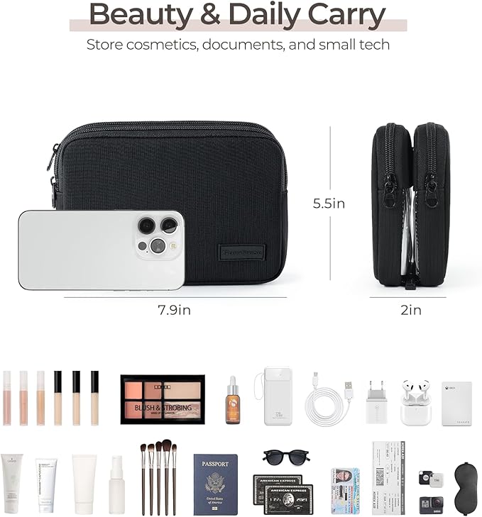 Preppy Makeup Bag, Rectangle Double Detachable Cosmetic Organizer, Clear Side Panel Portable Travel Pouches for In-Flight Essentials, Beauty & Tech Accessories, Gift for Women