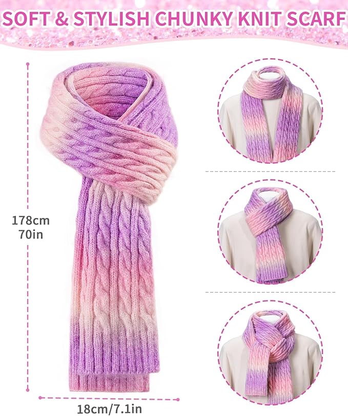 Remifa Winter Hat Scarf Gloves Set for Women Teen Girls, 3 PCS Pom Beanie Skull Cap Knit Scarf Gloves Mittens Valentines Gift