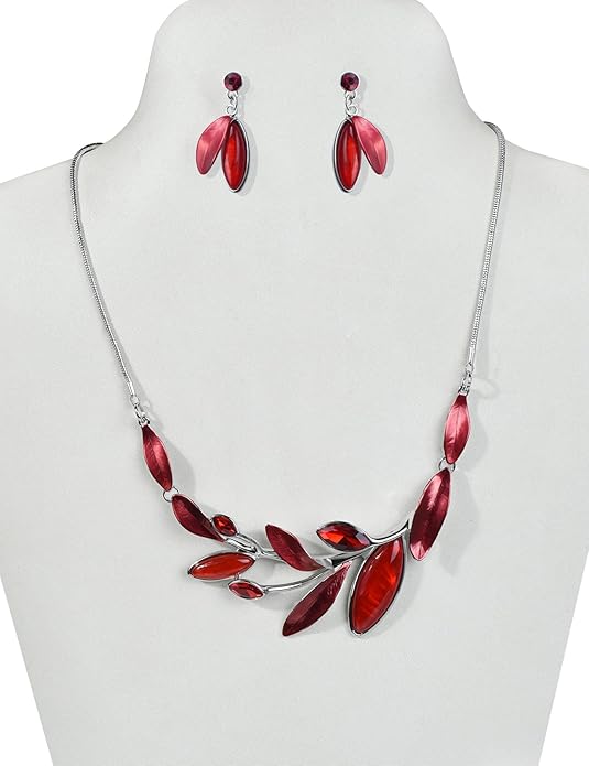 Vintage Statement Jewelry Set Leaf Floral Bohemian Boho Statement Necklace Earring Set Crystal Fashion Costume Jewelry