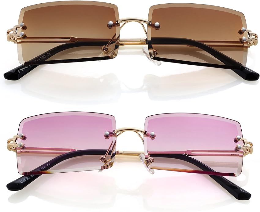 Kursan Frameless Rectangle Sunglasses for Men Women Small Rimless Sun Glasses Shades UV400 Protection