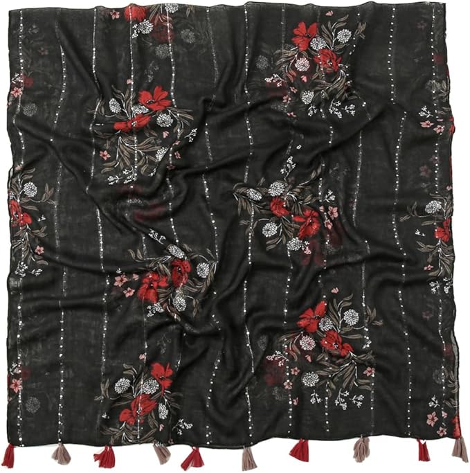 Yeieeo Boho Scarf for Women Lightweight Floral Printed Scarf Fall Winter Fashion Fringed Shawl
