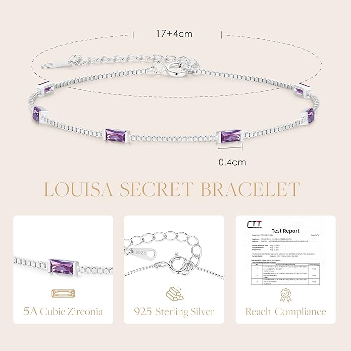 LOUISA SECRET Birthstone Bracelets for Women, 925 Sterling Silver Dainty Simple Women Charm Link Bracelet, Birthday Anniversary Christmas Jewelry Gifts for Women Wife Mom Her