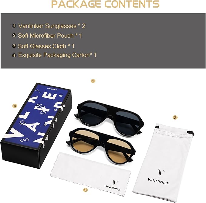 VANLINKER Retro Aviator Polarized Sunglasses for Men Women Trendy 70s Vintage Plastic Frame Sun Glasses VL9750