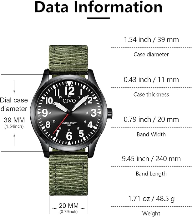 CIVO Analog Wrist Watches for Men: Waterproof Stainless Steel Mens Watches - Silver Watch with Easy Read Dial Men's Watch for Gift