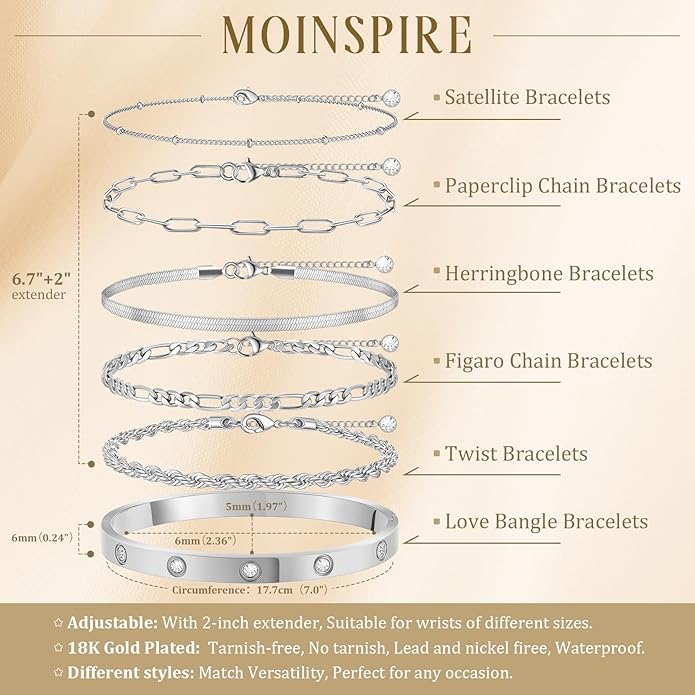 Gold Bracelets for Women Non Tarnish, Dainty 18K Gold Plated Bracelets Stack Trendy Waterproof Stackable Bangles, Cuban Link Paperclip Chain Jewelry Set Fashion Accessories Gifts for Women