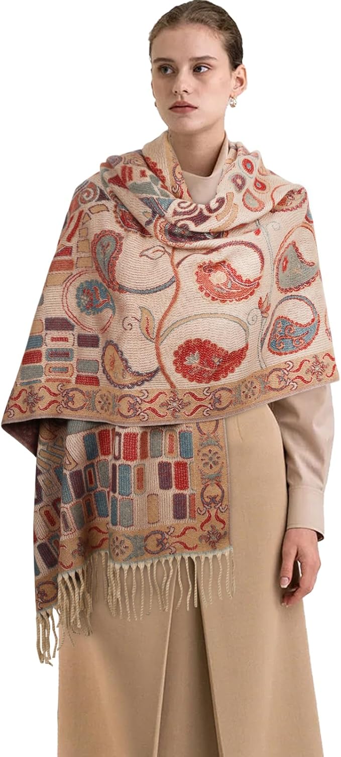 EXTREE Scarfs for Women Pashmina Silky Shawl Wrap for Evening Dressing Blanket Open Front Poncho Cape