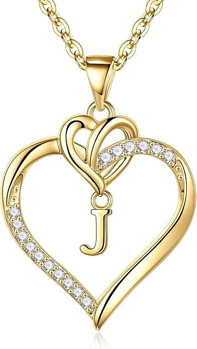 STORUP Gifts for Women Teen Girls - Heart Initial Necklaces for Women Girls, 14K-Gold-Plated Cubic Zirconia Initial A-Z Pendant Dainty Heart Necklaces for Teen Girl Jewelry Birthday Gifts