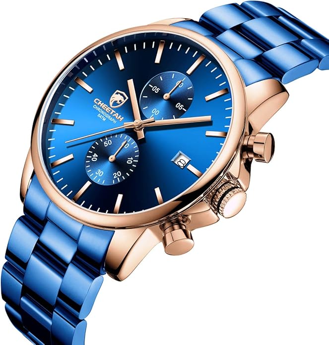 GOLDEN HOUR Fashion Business Mens Watches with Stainless Steel Waterproof Chronograph Quartz Watch for Men, Auto Date
