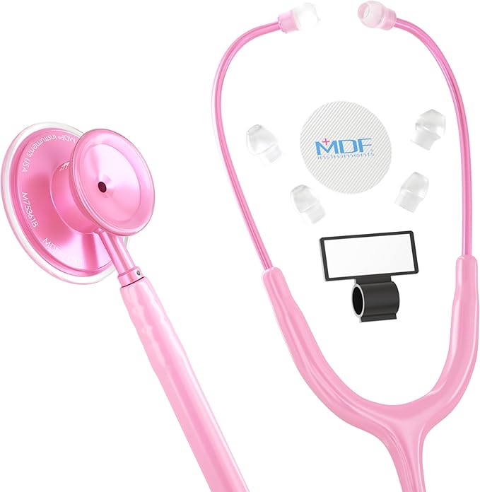MDF Instruments, Acoustica Lightweight Stethoscope for Doctors, Nurses, Students, Home Health Use, Adult, Dual Head, Pink Tube, Pink Pinkore Chestpiece-Headset, MDF747XPPO01