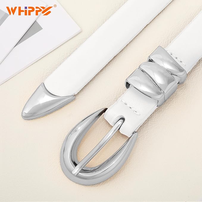 WHIPPY Women Skinny Leather Belt for Jeans Pants Dresses Ladies Fashion Waist Belt with Shiny Gold Buckle