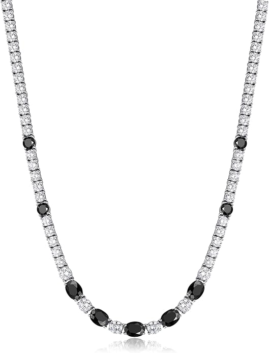 FANCIME Sterling Silver Tennis Necklace 4mm 18 inch Birthstone Necklace with 6 * 8mm Oval Gemstone Luxury Fine Birthday Jewelry Gifts for Women