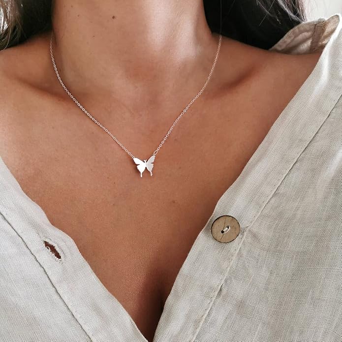 MIDEEO Dainty Butterfly Necklace for Women 14K Gold Plated Butterfly Pendant Necklace Minimalist Charm Jewelry…