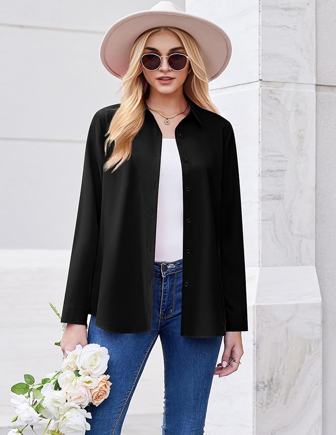 ZEAGOO Button Down Shirt for Women Long Sleeve Blouses Floral Printed Tops Business Casual Work Outfits S-XXL