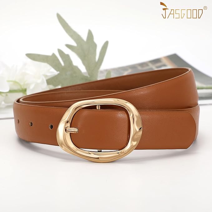 JASGOOD 3 Pack Women Belts for Jeans Pants Ladies Leather Waist Belt Casual Fashion Trend Belt for Women with Gold Buckle