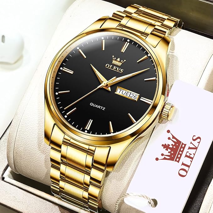 OLEVS Mens Gold Watches Analog Quartz Business Dress Watch Day Date Stainless Steel Classic Luxury Luminous Waterproof Casual Male Wrist Watches