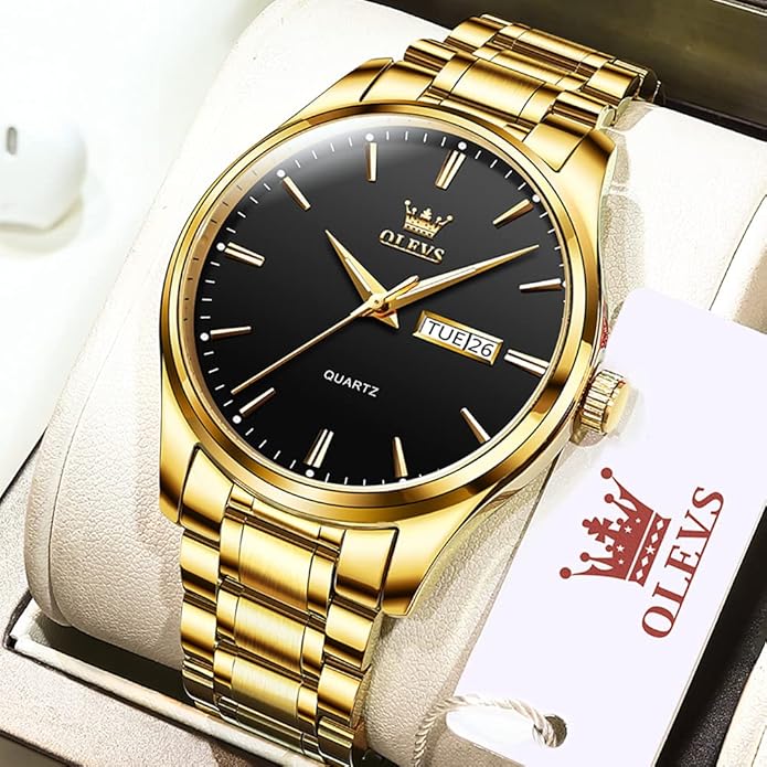 OLEVS Classic Men Watches with Date,Stainless Steel Man Watch with Date, Bussiness Watches for Men,Luminous Quartz Mens Watches Black/White/Blue/Gold, Waterproof Male Watch with Week