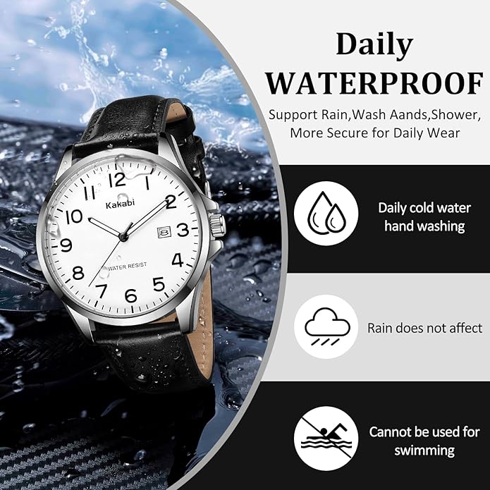 Watch for Men, Fashion Minimalist Wrist Watch Waterproof Quartz Analog Date with Leather Strap