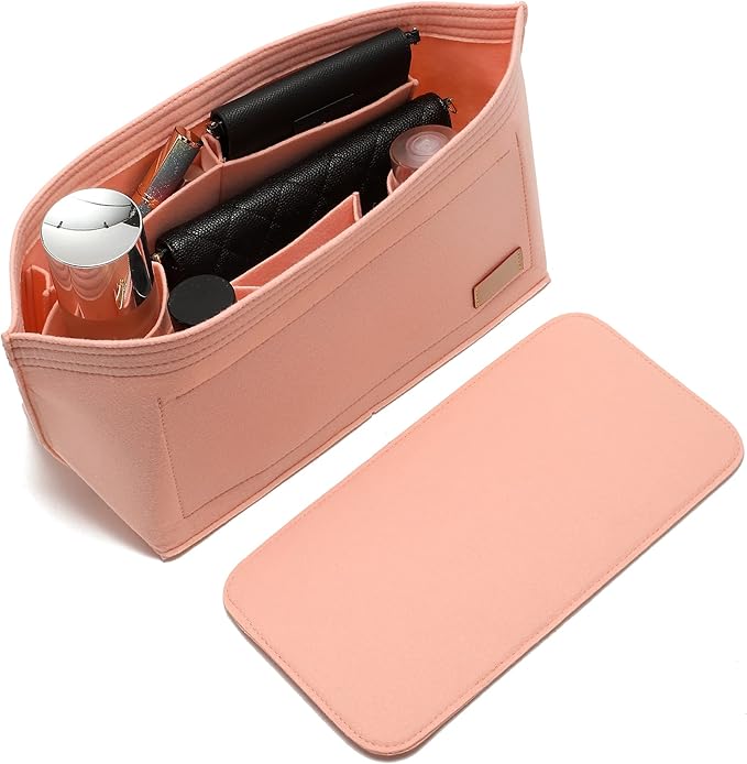 Doxo Purse Organizer Insert & Base Shaper 2pc Set, Felt Handbag & Tote Bag Fit L Speedy 30 Nererfull PM More(Pink,Medium-Combination)