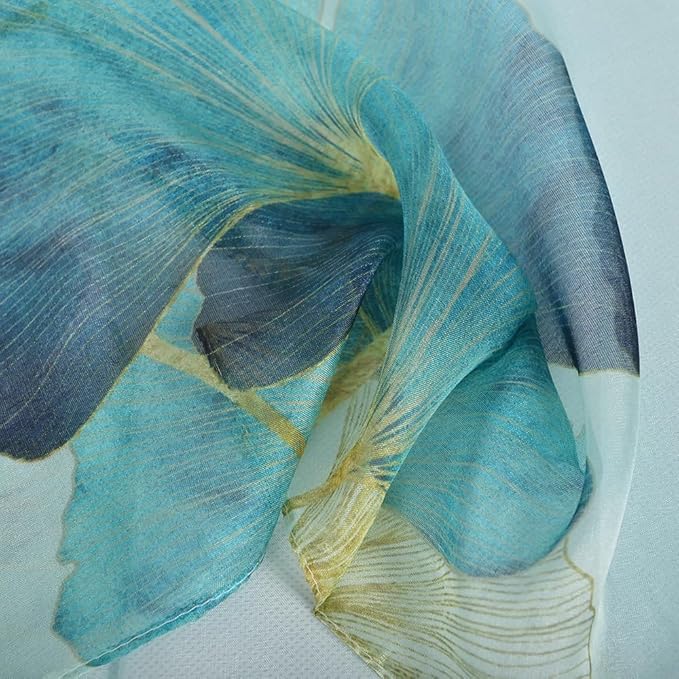 100% Mulberry Silk Women's Neck Silk Scarf-Lightweight Shawl,FLoral Print Beach Silk Wrap-Scarves for Photography