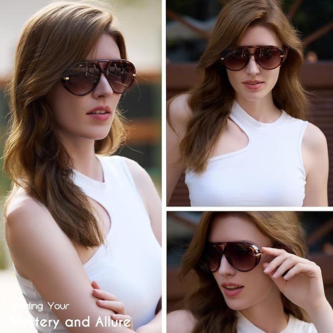 mosanana Trendy Oversized Aviator Sunglasses for Women Retro Style MS52478