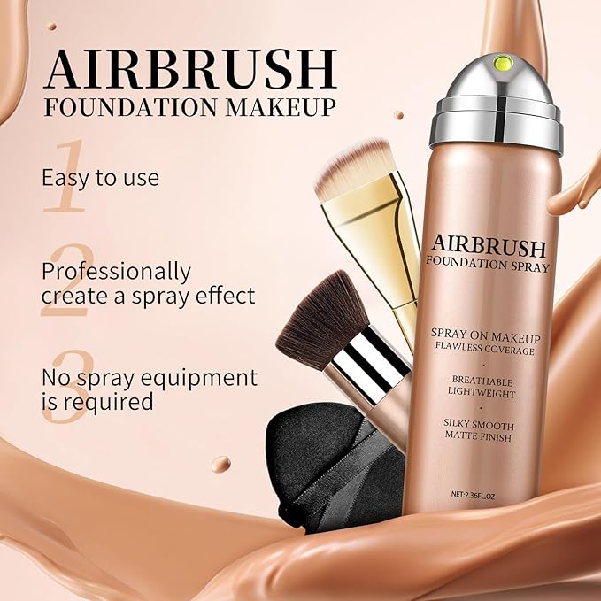 Air Brush Makeup Foundation,Silk Flawless Airbrush Makeup,Buildable Coverage Foundation for Older Women,Teenagers,Middle-aged,Moisturizing Ingredients for Smooth Radiant Skin (02 Beige)
