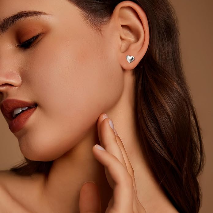 Zeffy Hypoallergenic 925 Sterling Silver/14K Gold Plated Stud Earrings, Dainty Simple Heart Earrings for Women Girls