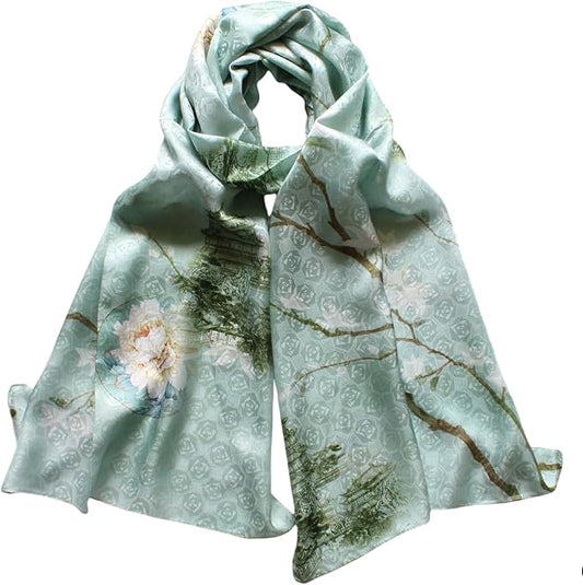 100% Mulberry Silk Scarfs for Women Floral Print Satin Long Scarf for Headscarf Hair Wraps Shawl with Gift Packed