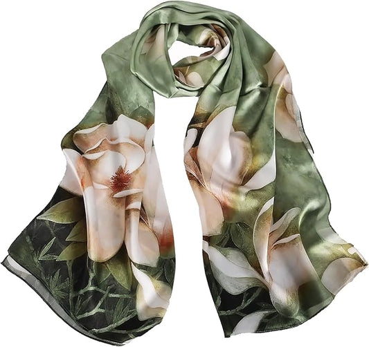 100% Mulberry Silk Scarf for Women Neck Oblong Headscarves Long Floral Print Lightweight Silk Wraps Shawls 67"*20"