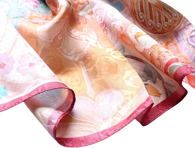 100% Mulberry Silk Scarfs for Women Floral Print Satin Long Scarf for Headscarf Hair Wraps Shawl with Gift Packed