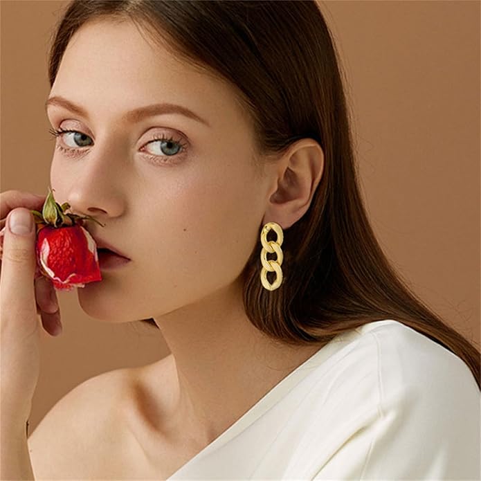 coadipress Gold Link Chain Earrings Necklace Set for Women Minimalist Gold Plated Chain Link Earrings Punk Oval Dainty Chunky Chain Necklace Trendy Jewelry