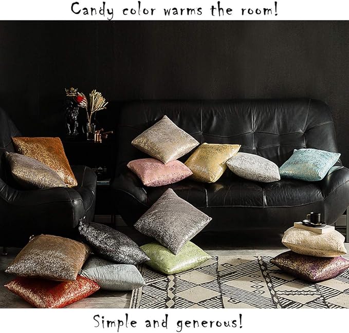 Xinrjojo Pack of 2, Soft Solid Color Sparkling Decorative Square Throw Pillow Covers Set Cushion Cases Pillow Cases for Living Room/Couch, 20"x20"(50x50cm) (Silver- Golden)