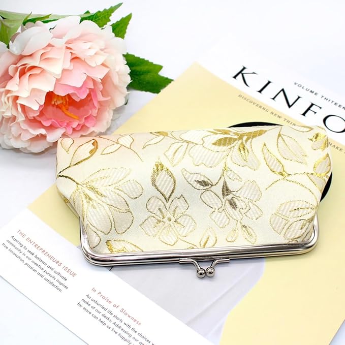 Long Coin Purse Clutch Handbag Change Pouch Wallet with Clasp Closure Compact Design for Women Gift Box (Yellow)