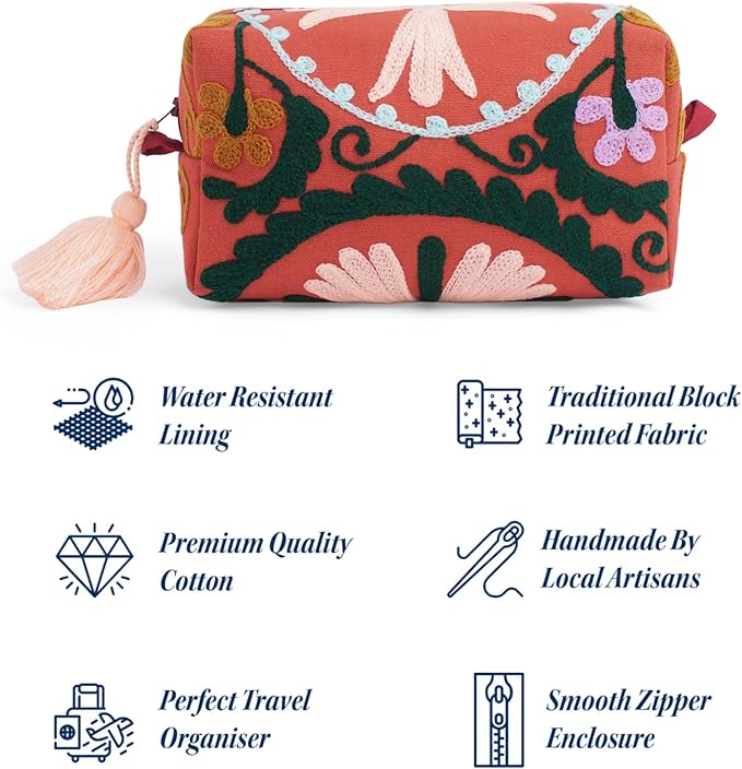 Huar Travel Makeup Bag- Large Capacity Cosmetic Bags for Women - Water Resistance Lining Portable Pouch & Open Toiletry Bag - Perfect Girls Makeup Organizer for Travel Essentials (Orange)