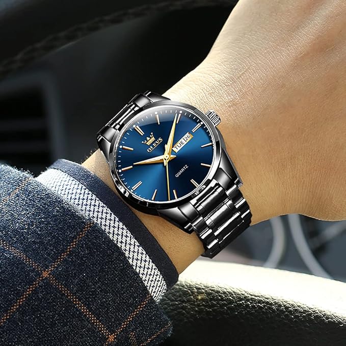 OLEVS Mens Gold Watches Analog Quartz Business Dress Watch Day Date Stainless Steel Classic Luxury Luminous Waterproof Casual Male Wrist Watches