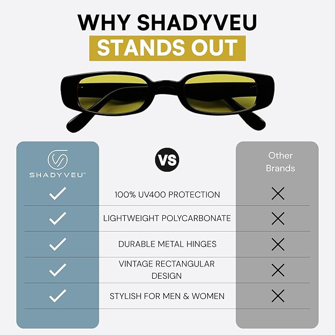 ShadyVEU Slim Classic Rectangular Sunglasses UV Protection 90’s Vintage Small Wide Retro Frame Fashion Shades