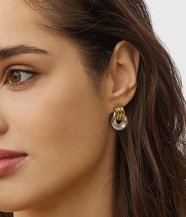 Chunky Small Knot Earrings Gold Silver Geometric Earrings for Women Dainty Gold and Silver Plated Dangle Drop Earrings Hypoallergenic and Lightweight Fashion Trendy Jewelry Gifts