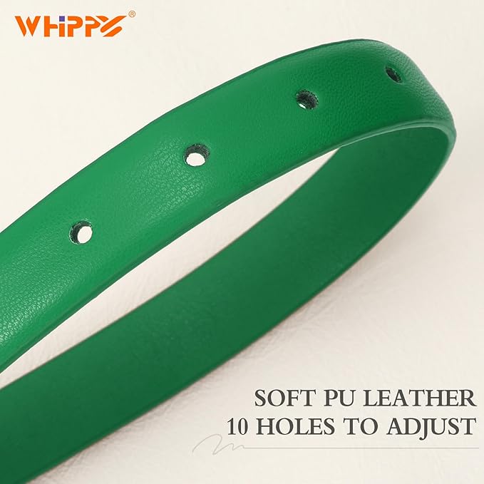 WHIPPY Women Skinny Leather Belt for Jeans Pants Dresses Ladies Fashion Waist Belt with Shiny Gold Buckle
