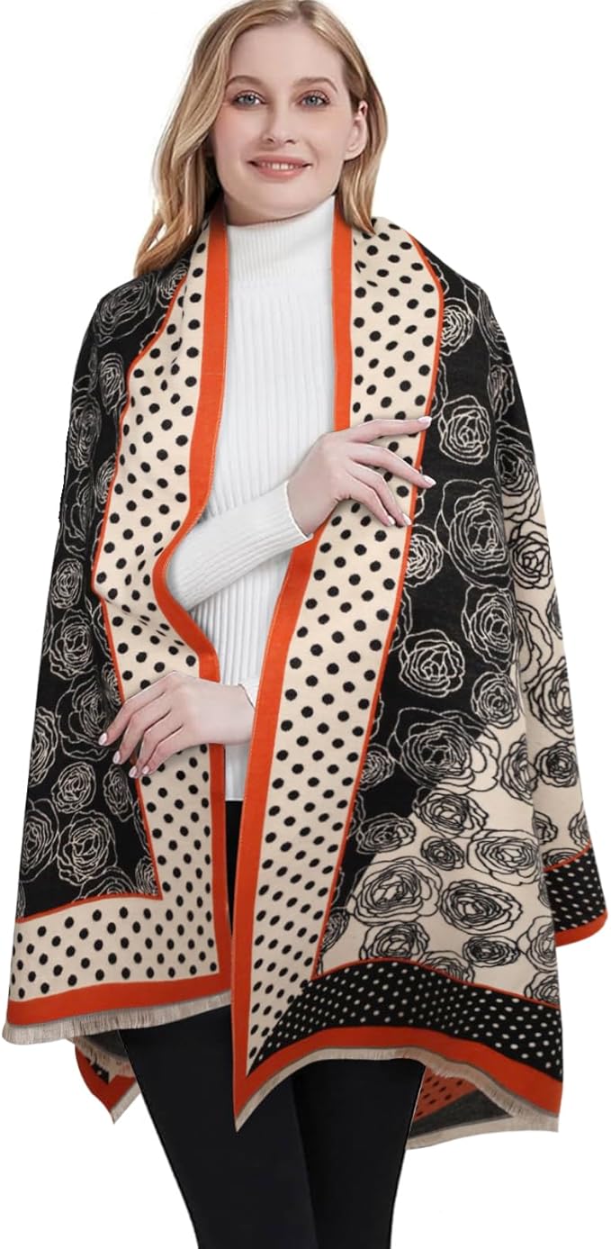EXTREE Scarfs for Women Pashmina Silky Shawl Wrap for Evening Dressing Blanket Open Front Poncho Cape