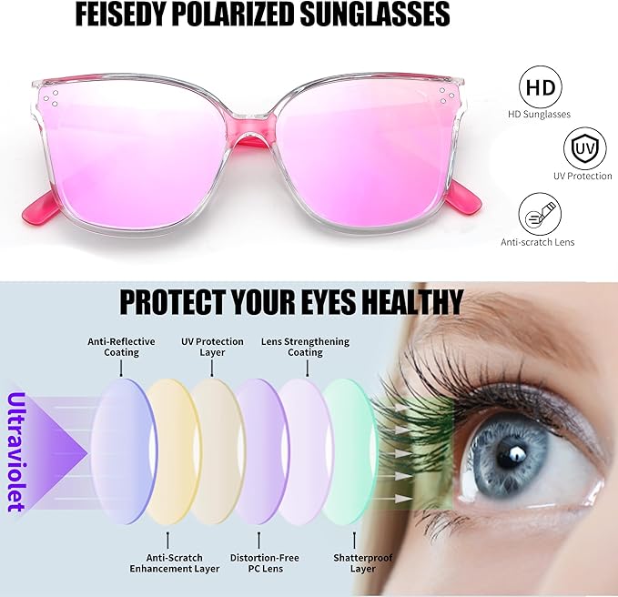 FEISEDY Oversized Polarized Sunglasses - UV400 Protection, Square Fashion Sun Glasses for Outdoor & Daily B2600