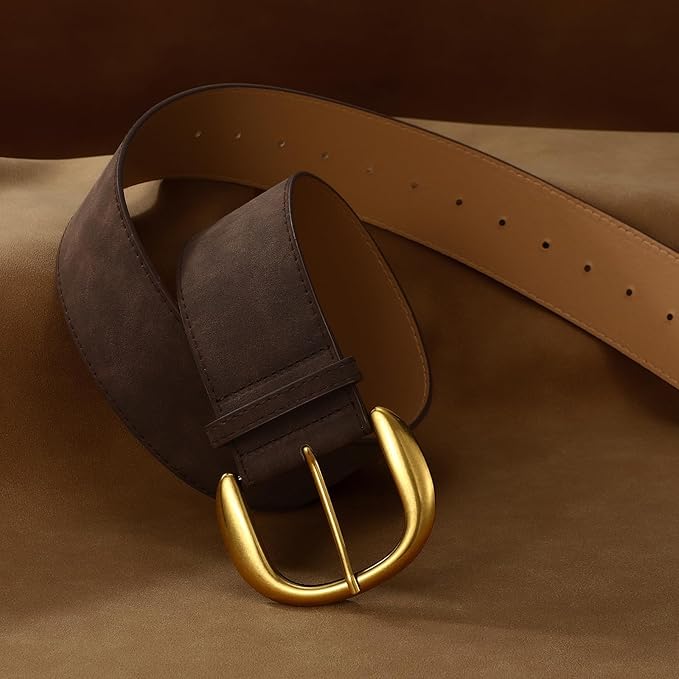 SANSTHS Women Wide Suede Belt for Dresses Jeans Fashion Thick Leather Waist Belts Ladies Chunky Belts