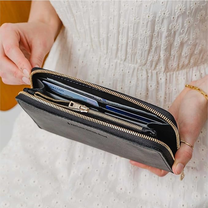 Portland Leather Goods Women's Accordion Zip Wallet – Handcrafted in Durable, Full-Grain Leather – 8 Card Slots & Secure Zippered Pocket – Black
