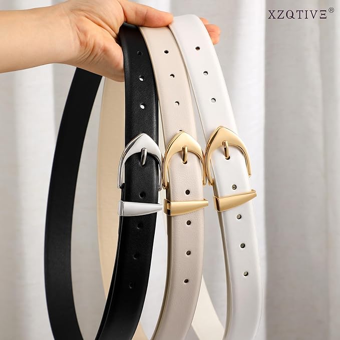 XZQTIVE Women's Leather Belts, Classic Minimalist Design For Jeans Pants Dresses, Black Belt With Gold Buckle