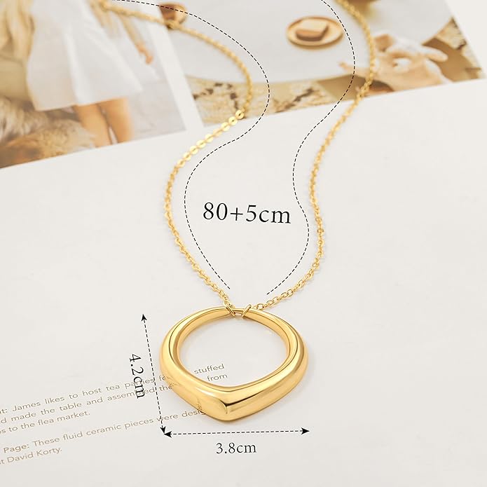 SOFYBJA 18K Gold Plated Circle Pendant Necklace Long Satellite Beaded Chain Jewelry for Women Dainty Hammered Karma Open Circle Charm Geometric Necklace