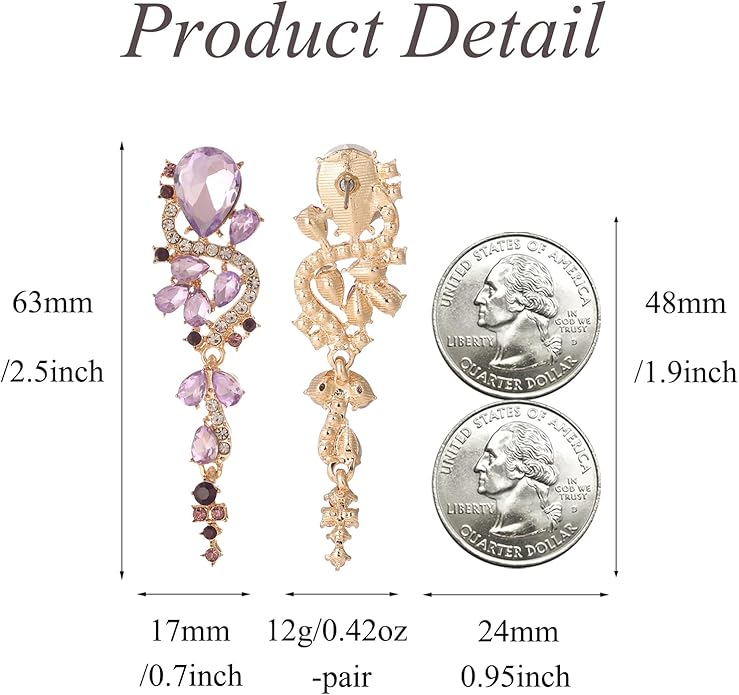 Fashion Rhinestone Statement Drop Dangle Earrings Long Colorful Crystal Bridal Wedding Teardrop Chandelier Earrings for Women Prom Pageant