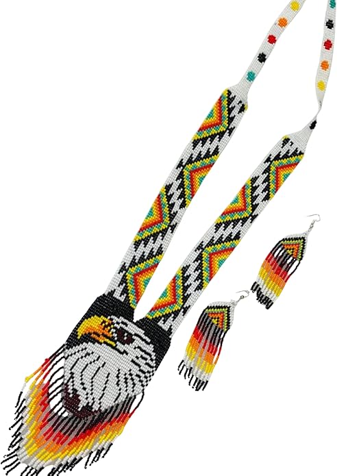 Boho Beaded Jewelry – Eagle Medallion Necklace & Earrings – Artisan Handmade Statement Jewelry & Festival Gift for Women