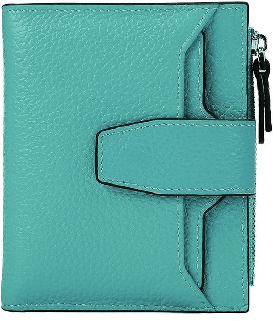 AINIMOER Women's RFID Blocking Leather Small Compact Bi-fold Zipper Pocket Wallet Card Case Purse with id Window